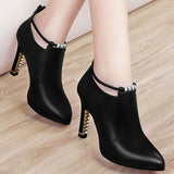 Vipkoala New Winter Autumn Ankle Boots Women's Shallow Pointed Red Thin High Heels Ankle Booties Zip Pu Female Chelsea Leather