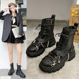 Vipkoala Platform Boots Ladies Punk Gothic for Women's New Combat Boots Casual Black Metal Button Knight Booties Female Motorcycle Shoes