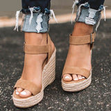 Vipkoala Summer Platform Sandals Women Wedges Ladies Hemp Shoes Ladies Candy Color Casual Girls Slip on Strap Cross Plus Size