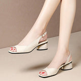 Summer Woman Sandals Open Toe Pumps Back Strap Mid Heels Dress Shoes Peep Toe Ladies Shoes Sandalias mujer Pumps