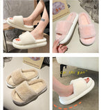 Vipkoala Women Faux Fur Pillow Slippers Lovers Winter Home Floor Shoes Open Toe Female Male Indoor Platform Slipper Ladies Fashion Slides