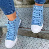 Vipkoala Women New Denim Flat-heel Round Toe Lace-up Skull Metal Decoration High-top Comfortable Fashion Classic Platform Casual Sneakers