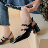 Vipkoala Retro Fashion Patent Leather Shoes Women High Heels Pumps Summer Sandals Double Buckle Mary Janes Shoes