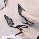 Vipkoala Women Pumps Pointy Toe Rhinestone Crystal High Heels Shoes Slip on Women Wedding Pumps Sandal Ladies Sexy Party Wedding Shoes