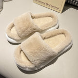 Vipkoala Women Faux Fur Pillow Slippers Lovers Winter Home Floor Shoes Open Toe Female Male Indoor Platform Slipper Ladies Fashion Slides