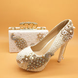 Vipkoala White Pearl Women Wedding Shoes With Matching Bags Bride High Heels Platform Shoes Peacock Ladies Paty Shoe And Bag