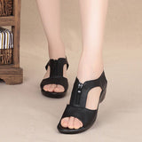 Vipkoala New Black Solid Women Sandals Summer Pumps Shoes Casual Shallow Wedges Zipper 5cm High Heels Student Female Sandals 36-41