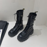 Vipkoala Platform Boots Ladies Punk Gothic for Women's New Combat Boots Casual Black Metal Button Knight Booties Female Motorcycle Shoes