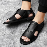 Vipkoala Fashion Leather Roman Sandals Korean Version of British Leather Sandals Men's Summer Casual Shoes Leather Hollow Shoes