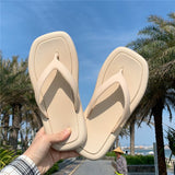 Vipkoala INS Fashion Summer Shoes For Women Slippers Square Head Platform Flip Flops Solid Color Beach Shoes Clothing For Women