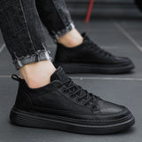 Vipkoala Men Leather Casual Shoes Fashion Leather Flat Shoes Sneakers Pure Black Warm Thick Sole Soft Wear Low Top New zapatillas hombre