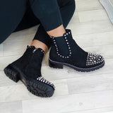 Vipkoala Winter Punk Rivet short Boots Women Round Head Toe Leather Booties Studded Thick Low Heels Chelsea Ankle Plush Shoes T02