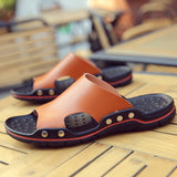 Vipkoala Genuine Cow Leather Slippers Couple Outdoor Non-slip Men Women Home Fashion Casual Single Shoes PVC Soft Soles Spring Summer