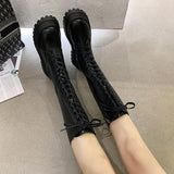 Vipkoala Chunky Platform Pu Leather Knee High Boots Women Punk Increasing Long Woman Lace Up Booties Mujer NEW Zip Chelsea