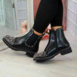 Vipkoala Winter Punk Rivet short Boots Women Round Head Toe Leather Booties Studded Thick Low Heels Chelsea Ankle Plush Shoes T02