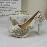 Vipkoala White Pearl Women Wedding Shoes With Matching Bags Bride High Heels Platform Shoes Peacock Ladies Paty Shoe And Bag