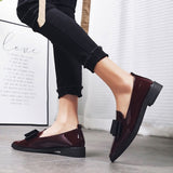 Vipkoala Spring Flats Women Shoes Bowtie Loafers Patent Leather Women's Low Heels Slip On Footwear Female Pointed Toe Thick Heel