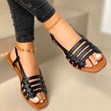 Vipkoala Women Sandals Women's Gladiator Elastic Band Casual Flats Woman PU Leather Flat Ladies Outdoor Female Beach Shoes Plus Size 43