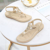 Vipkoala Women Sandals Summer Fashion Crystal Bead Flat Ladies Slipper Soft Casual Sexy High Quality Comfortable Outdoor Female Footwear