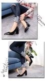 Vipkoala New Women Pumps Black High heels 7.5cm Lady Patent leather Shallow Thick with Autumn Pointed Single Shoes Slip-On Female Shoes