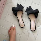 Vipkoala Spring And Summer Women's Shoes Korean Silk Satin Pointed Bow Tie Slippers Baotou Flat Heel Sets Semi Slippers