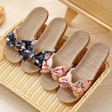 Vipkoala Women Flax Slippers Summer Casual Slides Beach Shoes Ladies Indoor Linen Slippers Bohemia Floral Bow Flip Flops Sandals