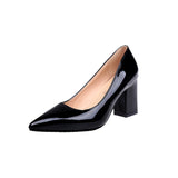 Vipkoala New Women Pumps Black High heels 7.5cm Lady Patent leather Shallow Thick with Autumn Pointed Single Shoes Slip-On Female Shoes