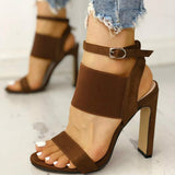 Vipkoala New Fashion Women Summer High-Heeled Sandals Solid Color Casual High Heels Shoes Female Buckle Strap Open Toe Sexy Women Pumps