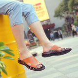 Vipkoala Genuine Cow Leather Slippers Couple Outdoor Non-slip Men Women Home Fashion Casual Single Shoes PVC Soft Soles Spring Summer