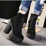 Vipkoala New Platform Ankle Boots Women Autumn Lace Up Thick High Heel Ladies Woman Fashion Shoes Women's Casual Footwear