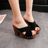 Vipkoala Summer Women Sandals Square High Heel Platform Flock Casual Rivet Pumps Peep Toe Female Elegant Ladies Shoes Zapatos De Mujer