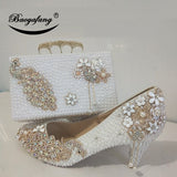 Vipkoala White Pearl Women Wedding Shoes With Matching Bags Bride High Heels Platform Shoes Peacock Ladies Paty Shoe And Bag