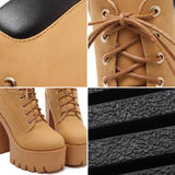 Vipkoala New Platform Ankle Boots Women Autumn Lace Up Thick High Heel Ladies Woman Fashion Shoes Women's Casual Footwear