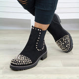 Vipkoala Winter Punk Rivet short Boots Women Round Head Toe Leather Booties Studded Thick Low Heels Chelsea Ankle Plush Shoes T02