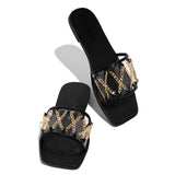 Vipkoala Slippers for Women Women Summer Square Heel Metal Decoration Cross-tied Slides Ladies Flat Transparent Female Casual Outdoor Sandals Slippers