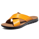 Vipkoala Summer Sandals Men Leather Classic Roman Open-toed Slipper Outdoor Beach Rubber Summer Shoes Flip Flop Water Sandals