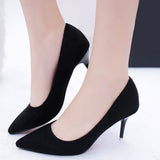 Vipkoala High Heels Woman Shoes Plus Size OL Office Lady Shoes Faux Suede Pointed Toe Dress Shoes Basic Pumps Women Boat zapatos mujer