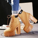 Vipkoala New Platform Ankle Boots Women Autumn Lace Up Thick High Heel Ladies Woman Fashion Shoes Women's Casual Footwear