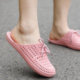 Vipkoala Women Slides Korean Style Knitted Flat Shoes Gardener Shoes Show Home Slippers For Family Outdoor Flip Flops