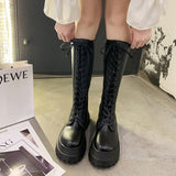 Vipkoala Chunky Platform Pu Leather Knee High Boots Women Punk Increasing Long Woman Lace Up Booties Mujer NEW Zip Chelsea