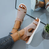 Vipkoala Women Crystal Sandals Casual Flying Woven Ladies Shoes Flat Hook Loop Female Sandals Adjustable Summer Fashion Beach Women Shoes