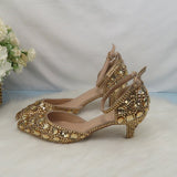 Vipkoala Champagne Golden Crystal Women Wedding Shoes Rhinestone High Heels Ankle Strap Shoes Women Party Dress Shoes