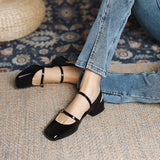 Vipkoala Fashion Women Shoes Mary Jane Style Two Buckle Ladies Shoes Low Heel Shallow Mouth Square Toe Solid Color Dress Shoes Party Shoe