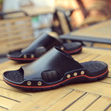 Vipkoala Genuine Cow Leather Slippers Couple Outdoor Non-slip Men Women Home Fashion Casual Single Shoes PVC Soft Soles Spring Summer