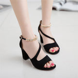 Vipkoala Spring and summer sexy fish mouth hollow Roman sandals thick heels with beaded high heels female summer sexy female sandals