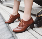 Vipkoala Women's Pump Shallow Brogue Shoe Vintage Chunky Heel Cut Out Oxford Shoes Woman Lace Up Female Fashion Elegant Ladies Short Boot