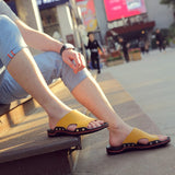 Vipkoala Genuine Cow Leather Slippers Couple Outdoor Non-slip Men Women Home Fashion Casual Single Shoes PVC Soft Soles Spring Summer