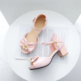 Vipkoala Summer Peep Toe Cute Sweet Bowtie Lace High Heels Sandals Women Lolita Platform Wedding Party Block Heel Shoes Woman