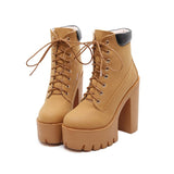 Vipkoala New Platform Ankle Boots Women Autumn Lace Up Thick High Heel Ladies Woman Fashion Shoes Women's Casual Footwear