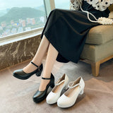 Vipkoala New Women Dress Shoes Medium Heels Mary Janes Shoes Patent Leather Pumps Ankle Strap Ladies Shoe Office Zapatos Mujer